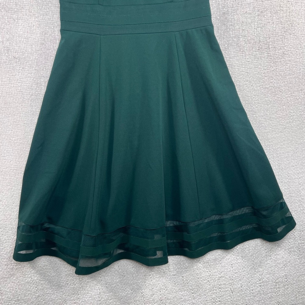 Calvin Klein Forest Green Sleeveless Fit and Flare Dress Mesh Hem Size 4 - Picture 4 of 9
